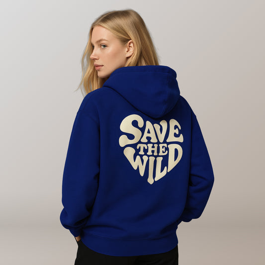HOODIE "SAVETHEWILD" BLUE/BEIGE