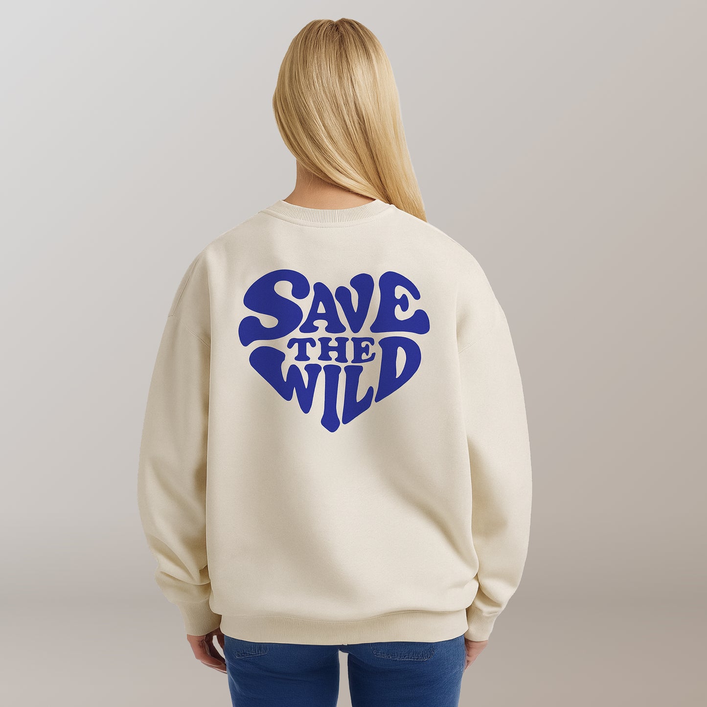 SWEATER "SAVETHEWILD" BEIGE/BLUE