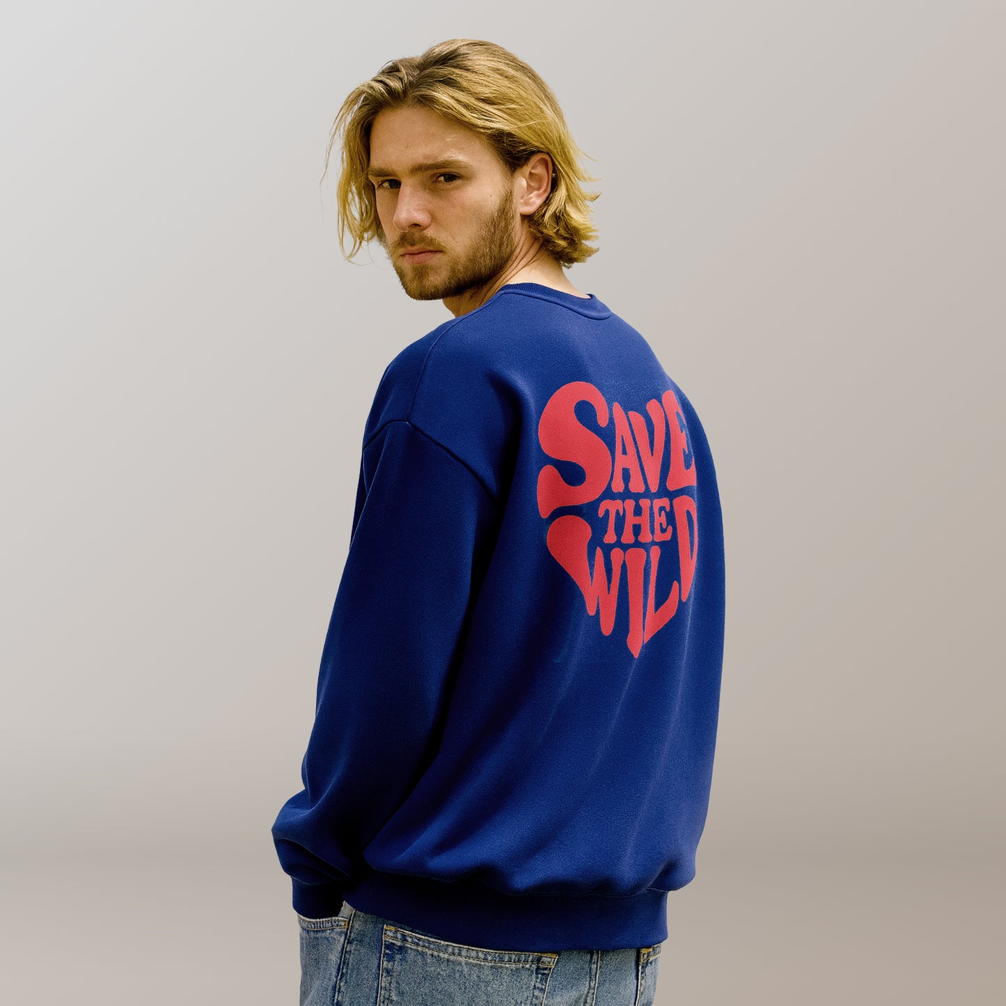 SWEATER "SAVETHEWILD" BLUE/RED