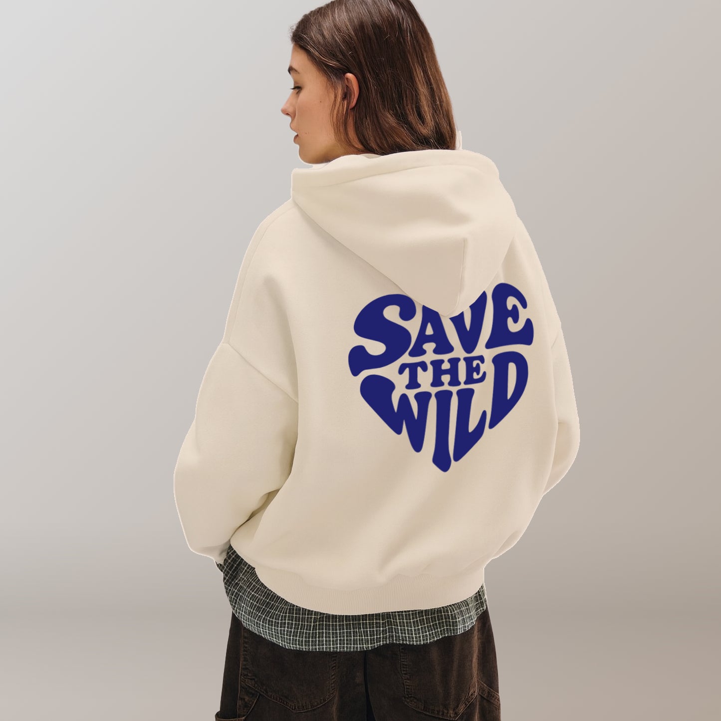 HOODIE "SAVETHEWILD" BEIGE/BLUE
