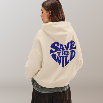 HOODIE "SAVETHEWILD" BEIGE/BLUE