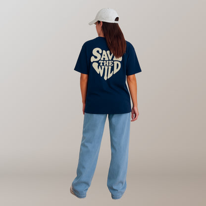 T-SHIRT "SAVETHEWILD" BLUE/BEIGE