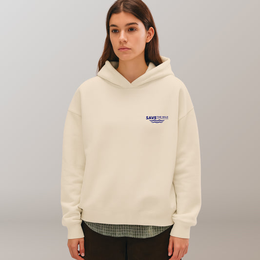 HOODIE "SAVETHEWILD" BEIGE/BLUE